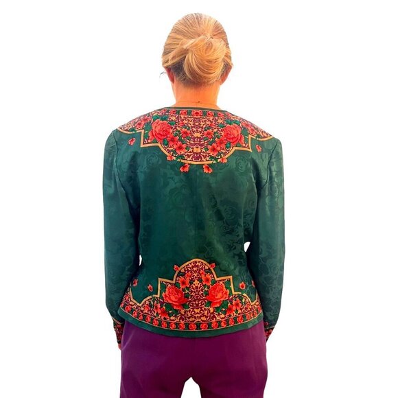 Adrianna Papell Vintage Safe Silk Blouse Jacket English Rose Print Ladies Size10 - Picture 2 of 7